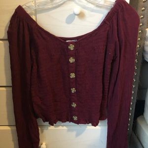 Maroon long sleeve crop top